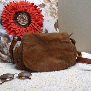 Coldwater Creek Suede Leather Brown Paisley Crossbody Bag